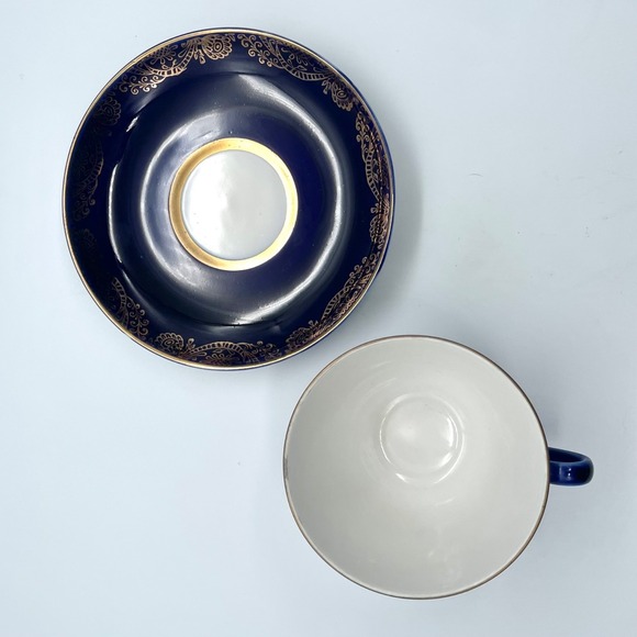 Lomonosov Cup Saucer Set Cobalt Blue Gold Trim USSR - Picture 5 of 6